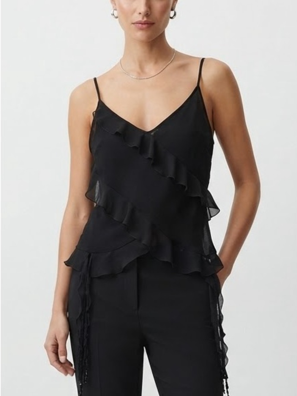 Wilfred Aritzia Eminence Black Chiffon Ruffle Camisole Spaghetti Strap Top S